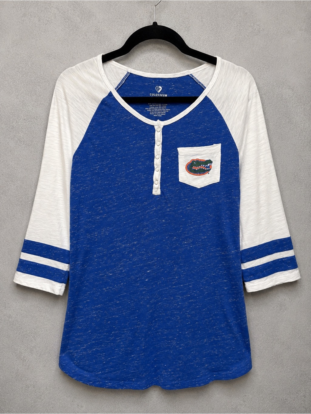 Colosseum Florida Gators Henley Raglan Shirt Blue White Women’s Small Ncaa